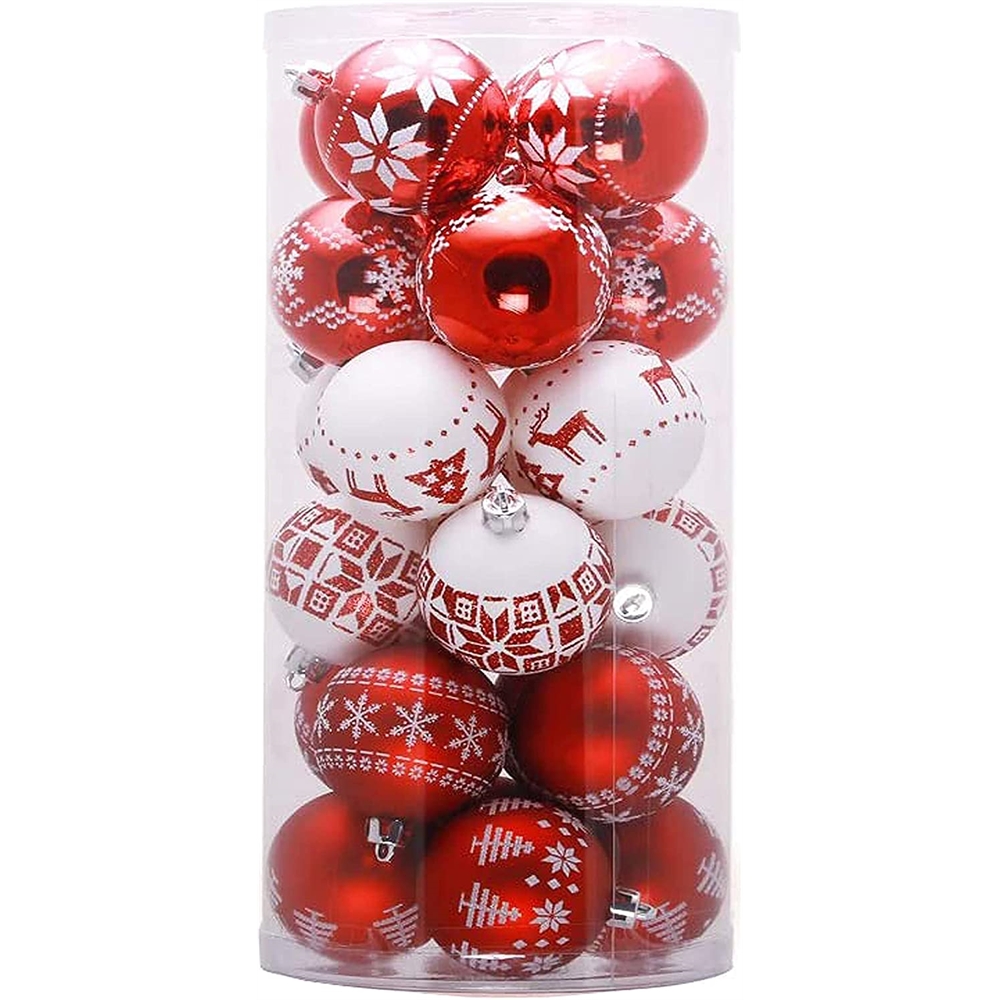 Adornos Navideños 30 de bolas inastillables rojo y blanco